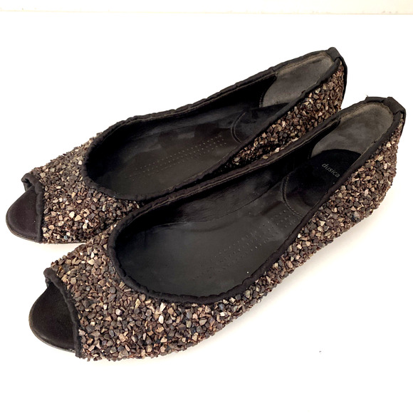 Dusica Sacks Ballet Flat Peep Toe Rock Stone Hand made Brown Embellished 38 8 - Picture 6 of 12